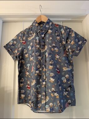 RSVLTS Navy Short-Sleeve Button-Down Shirt with Cartoon Print Size Youth Large